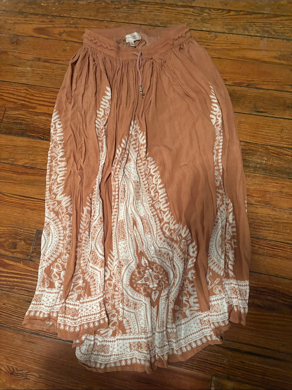 Philosophy Brown Maxi Skirt with White Boho Border
